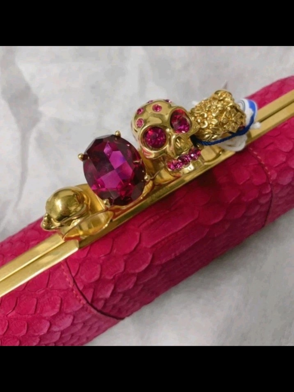 ALEXANDER MCQUEEN Pink Python Skin Knuckle Box Clutch Bag - Picture 2 of 15